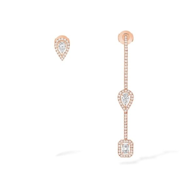 Messika - Boucle d'oreille My Twin Hameçon Pavé et Puce 3x010ct - or rose diamant