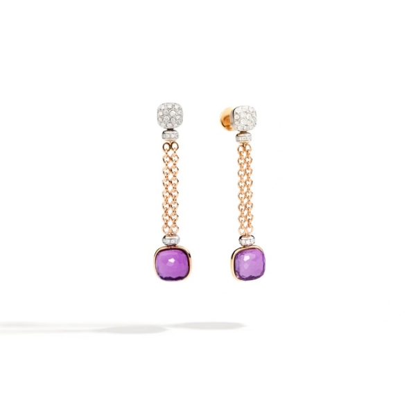 Earrings-nudo-rose-gold-18kt-white-gold-18kt-amethyst-diamond - Valer, votre bijouterie à Nice
