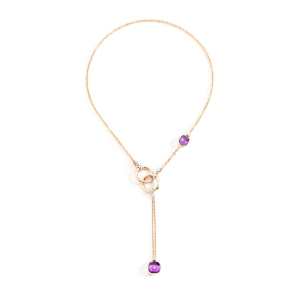 Lariat-necklace-nudo-rose-gold-18kt-white-gold-18kt-amethyst-diamond - Valer, votre bijoutier à Nice
