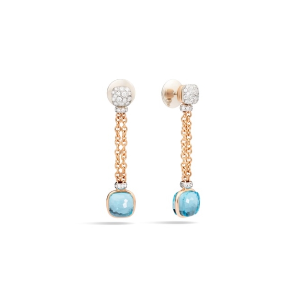 Nudo-classic-pendant-earrings-rose-gold-18kt-white-gold-18kt-diamond-blue-topaz - Valer, votre bijouterie à Nice