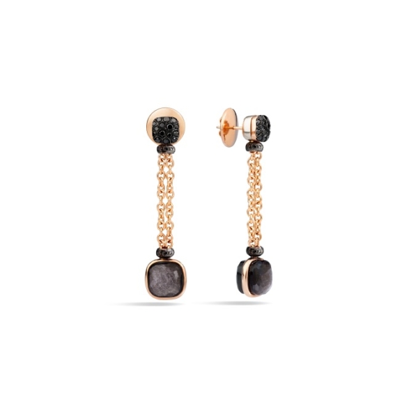 Nudo-classic-pendant-earrings-rose-gold-18kt-white-gold-18kt-treated-black-diamond-obsidian - Valer, votre bijouterie à Nice