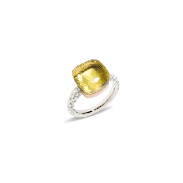 Ring-nudo-rose-gold-18kt-white-gold-18kt-lemon-quartz-diamond - Valer, votre bijouterie à Nice