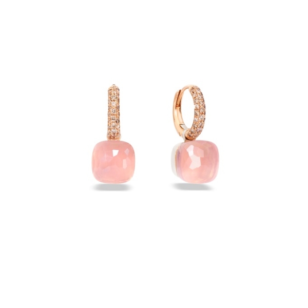 Rose-quartz-nudo-classic-earrings-rose-gold-18kt-white-gold-18kt-rose-quartz-brown-diamond - Valer, votre bijouterie à Nice