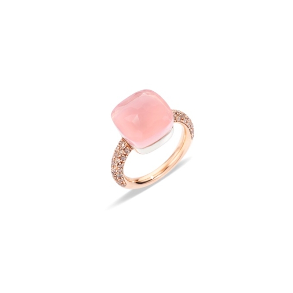 Rose-quartz-nudo-maxi-ring-rose-gold-18kt-diamond-rose-quartz - Valer, votre bijouterie à Nice