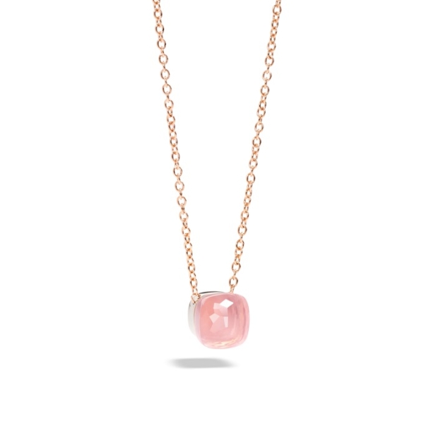 Rose-quartz-nudo-pendant-with-chain-rose-gold-18kt-white-gold-18kt-rose-quartz - Valer, votre bijouterie à Nice