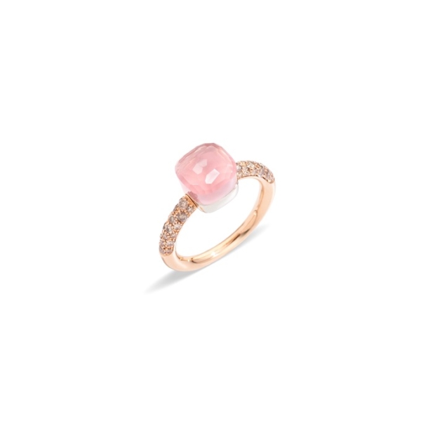 Rose-quartz-nudo-petit-ring-white-gold-18kt-rose-gold-18kt-rose-quartz-brown-diamond - Valer , votre bijouterie à Nice