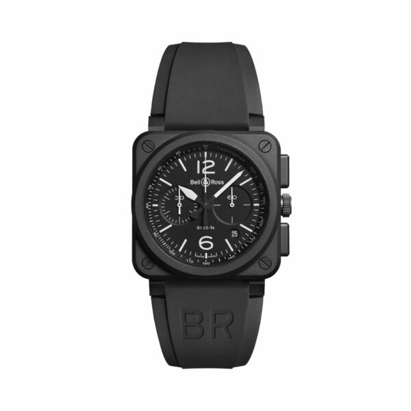 Montre de la marque Bell & Ross modèle BR03 cadran et boîtier noir bracelet caoutchouc noir