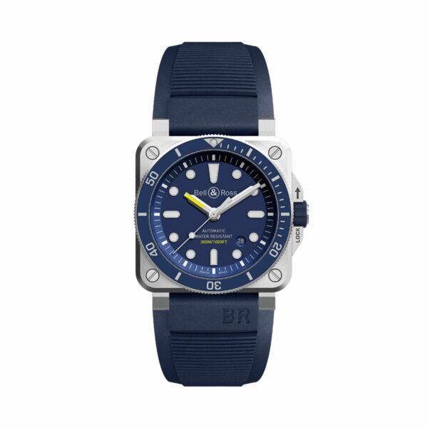 Montre de la marque Bell & Ross modèle BR03 Diver cadran bleu et bracelet caoutchouc bleu