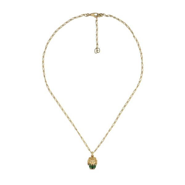 Gucci - Collier Lionhead, or jaune 18 caats, chrome-diopside et diamants - Valer bijoux Nice