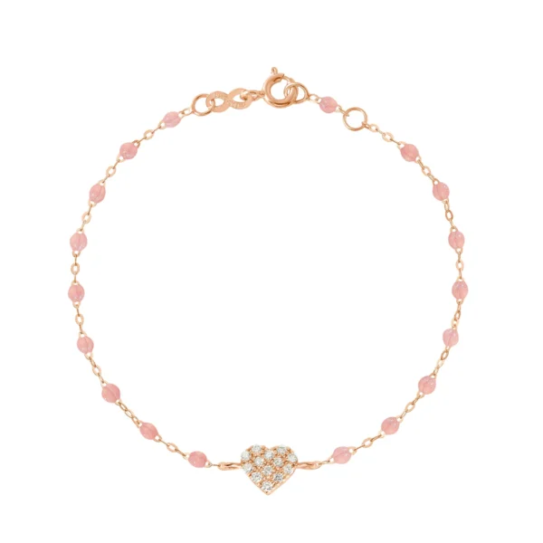 bracelet gigi clozeau en or rose motif coeur diamants perles de résine couleur blush