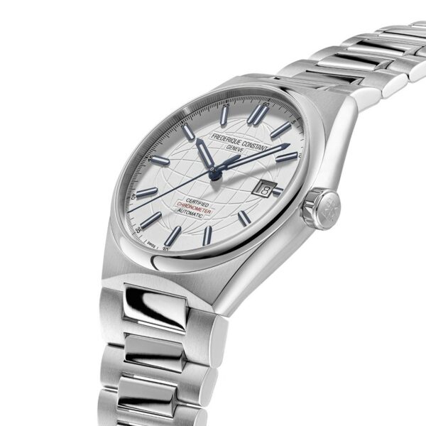 Montre Frédérique Constant Highlife COSC cadran blanc index bleus de côté