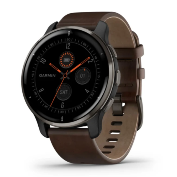 Montre connectée Garmin Venu 2 plus noire bracelet cuir brun